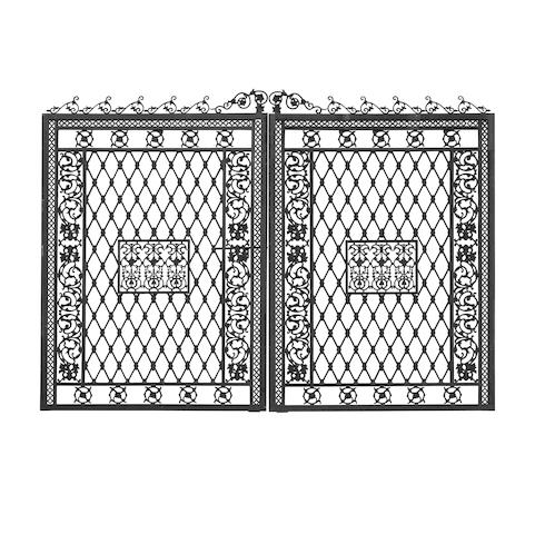 A PAIR OF FRENCH STYLE PAINTED IRON GATES