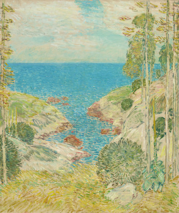Childe Hassam (1859-1935) Marine View, Isles of Shoals (Panel of a Decorative Mural for the Charles Erskine Scott Wood House, Portland, Oregon) 48 1/4 x 40 7/8 in. (122.6 x 103.8 cm.) (Painted circa 1904.) image 1