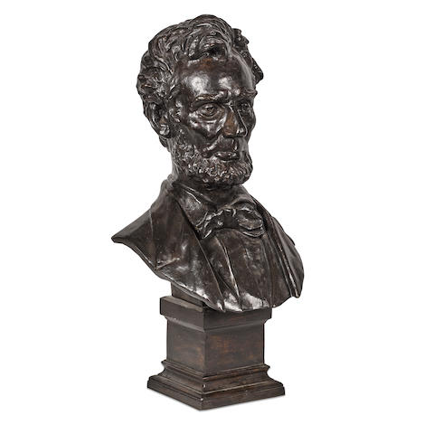 BUST OF ABRAHAM LINCOLN. BISSELL, GEORGE EDWIN, sculptor. 1839-1920.  The Emancipator. Patinated bronze, undated.
