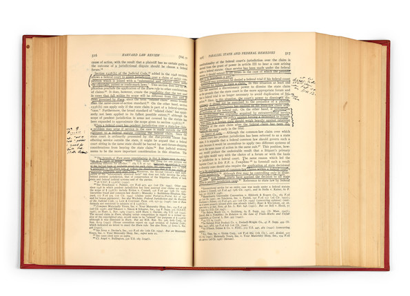 RUTH BADER GINSBURG'S ANNOTATED COPY OF THE 1957-58 HARVARD LAW REVIEW.  Harvard Law Review, Volume 71.  Cambridge, MA The Harvard Law Review Association, 1957, 1958. image 3