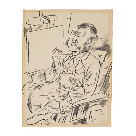 George Grosz (1893-1959); Self-Portrait with Dog in Front of the Easel, from Die Schaffenden;