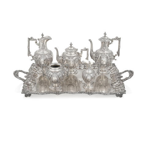 AN ENGLISH SILVER FIVE-PIECE TEA AND COFFEE SERVICE by Walker & Hall, Sheffield, 1899-1905