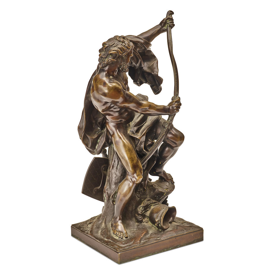 A PATINATED BRONZE FIGURE OF ULYSSES BENDING HIS BOWAfter Jacques Bousseau (French, 1681-1740), late 19th century