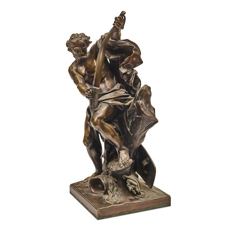 A PATINATED BRONZE FIGURE OF ULYSSES BENDING HIS BOWAfter Jacques Bousseau (French, 1681-1740), late 19th century