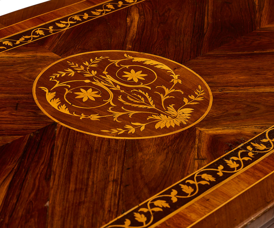 A PAIR OF ITALIAN MARQUETRY INLAID WALNUT COMMODESLate 18th century