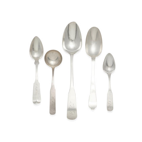 A GROUP OF AMERICAN COIN SILVER FLATWARE by various makers