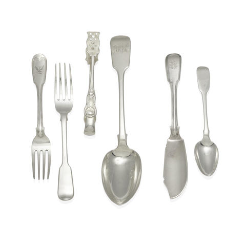 A GROUP OF IRISH AND SCOTTISH SILVER FLATWARE PIECES by various makers, 19th century