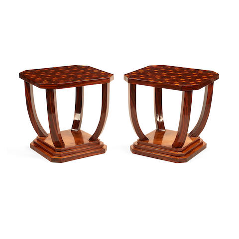 A PAIR OF ART DECO STYLE INLAID TABLES