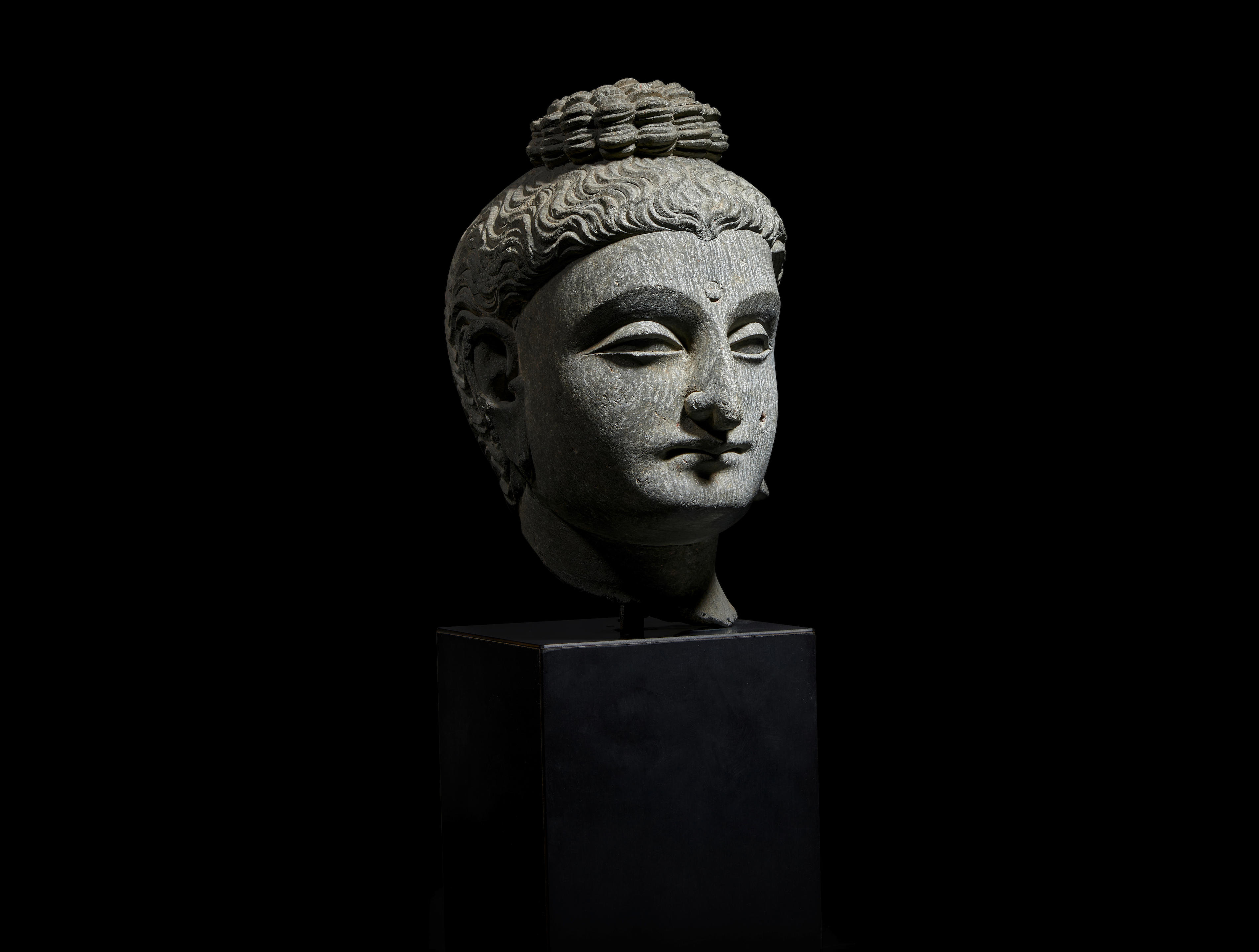 A SCHIST HEAD OF BUDDHA ANCIENT REGION OF GANDHARA, 3RD/4TH CENTURY