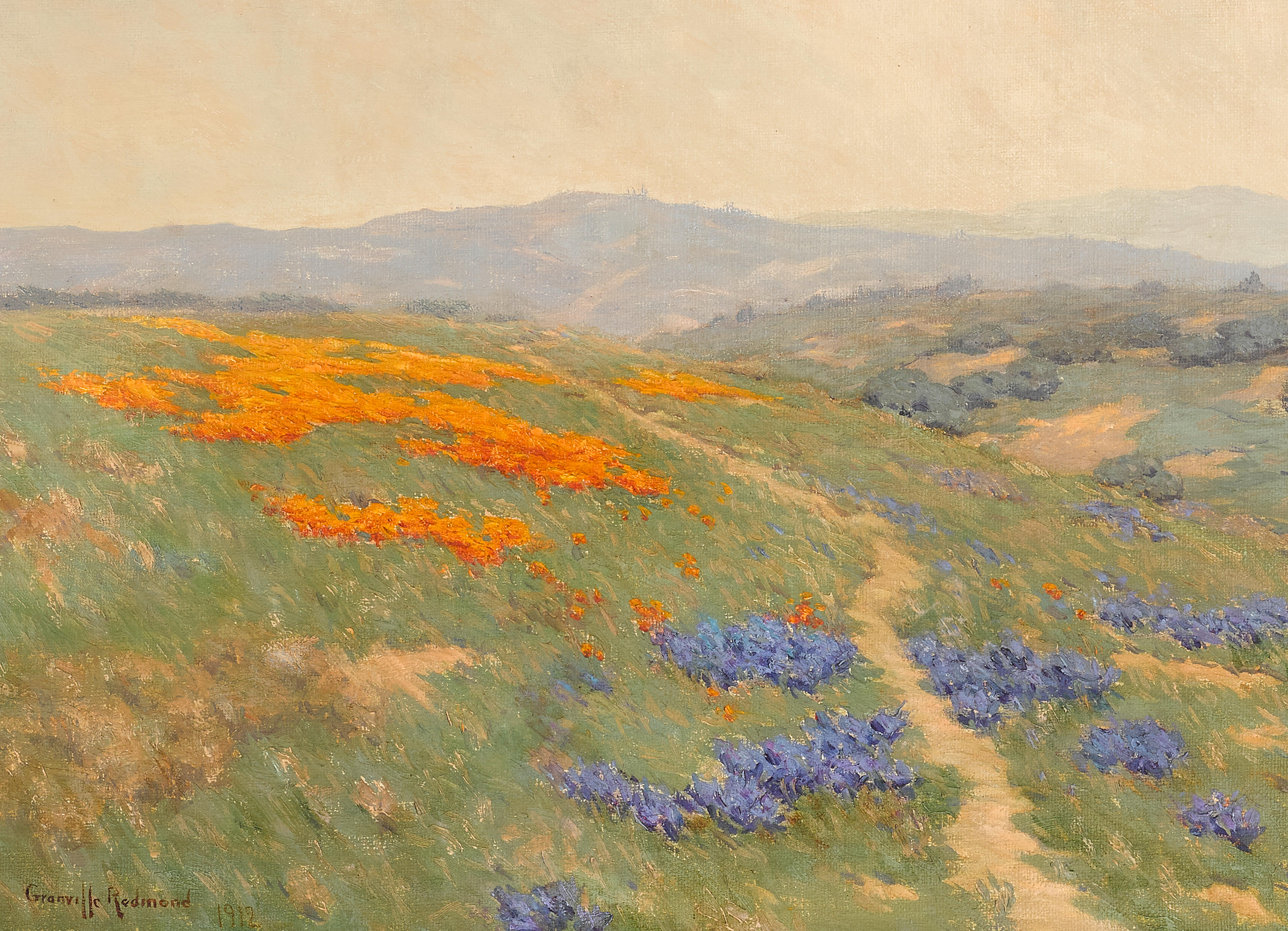 Granville Redmond (1871-1935) Lupines and Poppies 20 x 30in framed 27 7/16 x 37 3/8in (Painted in 1912.)