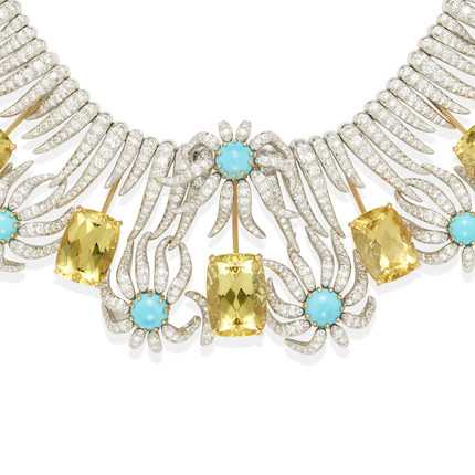 SCHLUMBERGER FOR TIFFANY & CO. A PLATINUM, 18K GOLD, YELLOW BERYL, TURQUOISE AND DIAMOND 'HEDGES AND ROWS' NECKLACE image 6