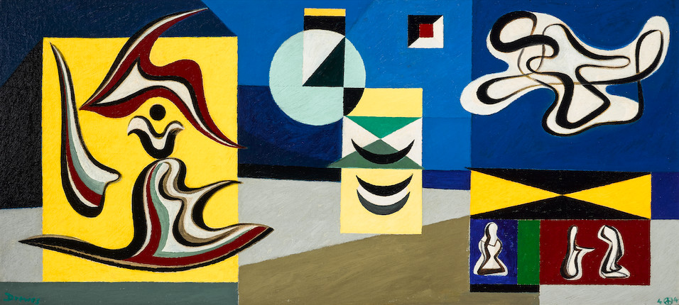 Werner Drewes (1899-1985) Expectation of New Events 21 1/8 x 46 1/8 in. (53.7 x 117.2 cm.) (Painted in 1944.) image 1