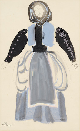 ANTONI CLAVÉ (1913-2005) Woman in Costumegouache and ink on paper, signed 'Clavé' lower left11 1/2 x 7 1/4in (29.2 x 18.4cm) image 1