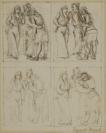 Reginald Marsh (1898-1954) Sailor with Women (Four Studies) image, 9 x 7 1/4 in. (22.9 x 18.4 cm.); sheet, 10 1/2 x 8 in. (26.7 x 20.3 cm.) image 1