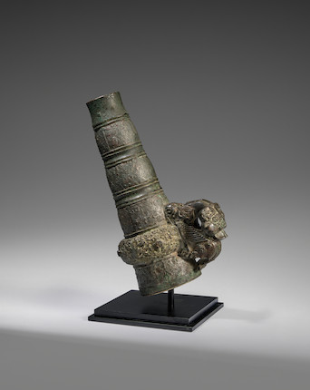 A RARE ARCHAIC BRONZE HANDLE FOR A BELL, YONG Eastern Zhou dynasty, 6th-5th century B.C. image 1