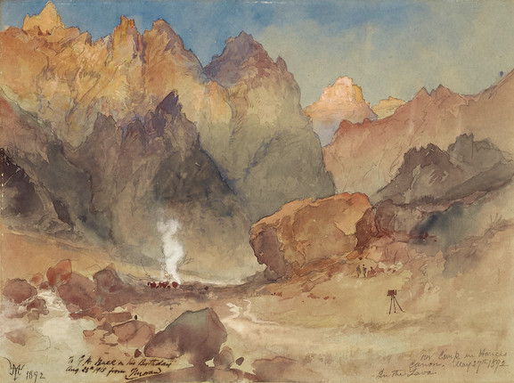 Thomas Moran (1837-1926) Hance's Canyon paper 9 1/2 x 12 1/2 in. framed 21 x 24 in. image 1