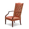 Thumbnail of A FEDERAL MAHOGANY UPHOLSTERED LOLLING CHAIRMassachusetts, circa 1785 image 1