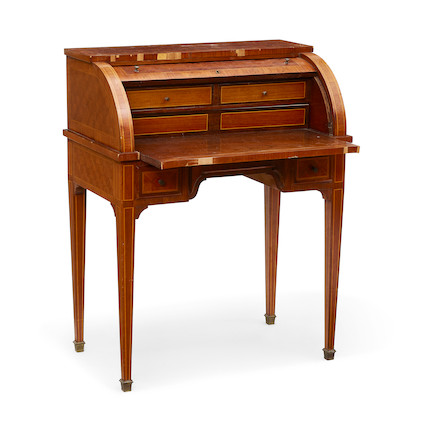 A LOUIS XVI STYLE PARQUETRY MAHOGANY AND FRUITWOOD CYLINDER DESK image 3