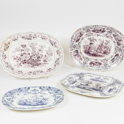 Four English Purple Transfer-decorated Ironstone Platters (1825-1840) image 1