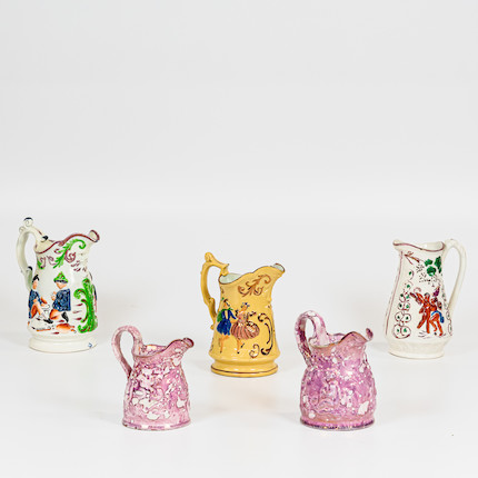 Five English Lustre Pitchers early 19th century, image 1