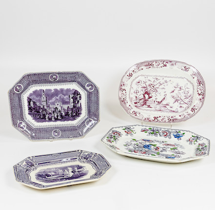 Four English Purple Transfer-decorated Ironstone Platters image 1