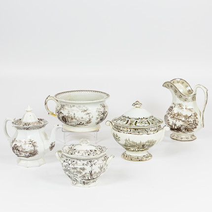 Five Pieces of English Brown Transferware image 1