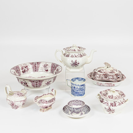 Ten Pieces of Purple Transfer-decorated Ironstone Tableware image 1