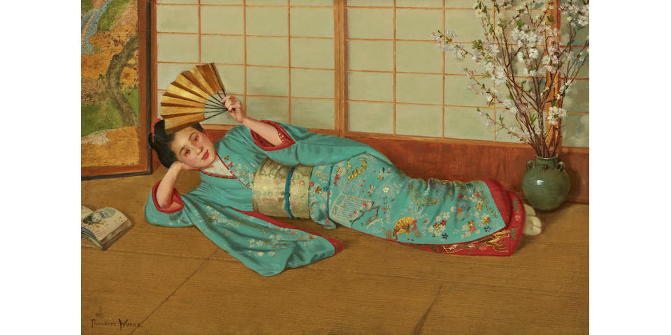 Theodore Wores (1859-1939) Okiku-san, Yokohama 16 x 24 in. framed 20 1/2 x 28 1/2 in.