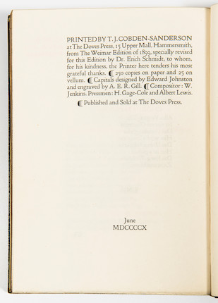 Goethe, Johann Wolfgang von (1749-1832) Faust Eine Tragodie von Goethe, Hammersmith Printed by T.J. Cobden-Sanderson & Emery Walker at the Doves Press, 1906-1910 image 2