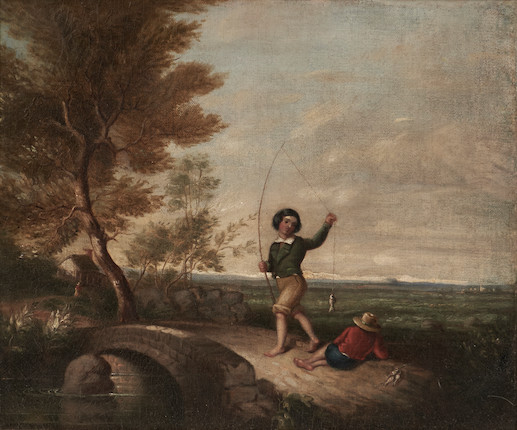 James Bogle (American, 1817-1873) Two Boys Fishing 10 x 12 in. (25.3 x 30.3 cm) framed 15 3/8 x 17 1/2 in. image 1