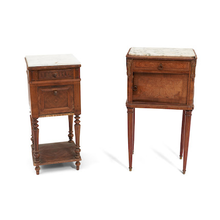 Two Louis XV-style Fruitwood-veneer Marble-top Nightstands image 1