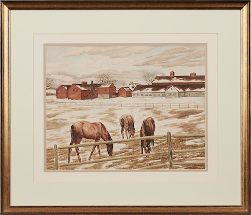 Pasquale (Patsy) Santo (American, 1893-1975) Horses and Barns sight size 13 3/4 x 17 3/4 in. (34.9 x 45.1 cm) framed 23 3/4 x 27 3/4 in. image 4
