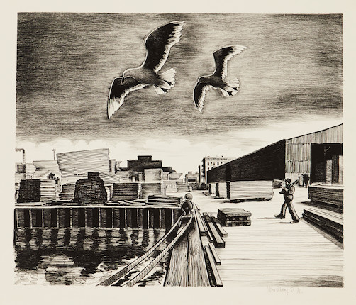 William Sharp (American, 1900-1961); Gulls and Pier; image 2