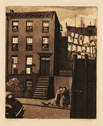 William Sharp (American, 1900-1961); Three New York Views Third Avenue Nocturn, Manhattan Gossip, and Blue Monday on Second Ave; image 1