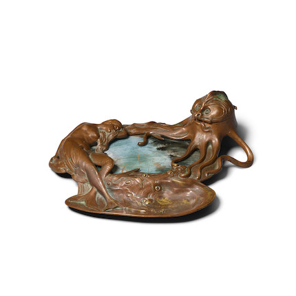 AN ART NOUVEAU BRONZE OCTOPUS AND MERMAID INKWELL circa 1900width 9in (23cm) image 1