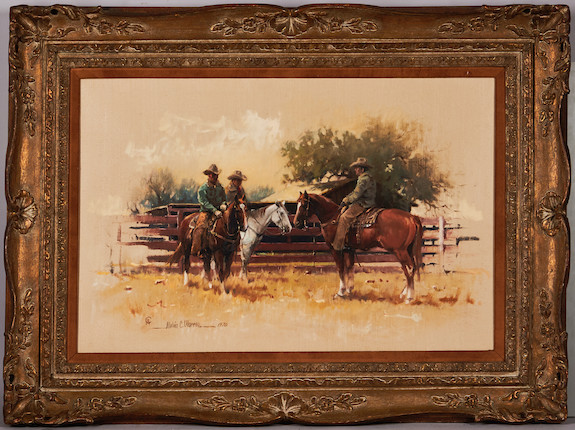 Melvin Charles Warren (American, 1920-1995) Three Cowboys 24 x 36 in. (61.0 x 91.0 cm) framed 35 1/4 x 47 3/8 in. image 6