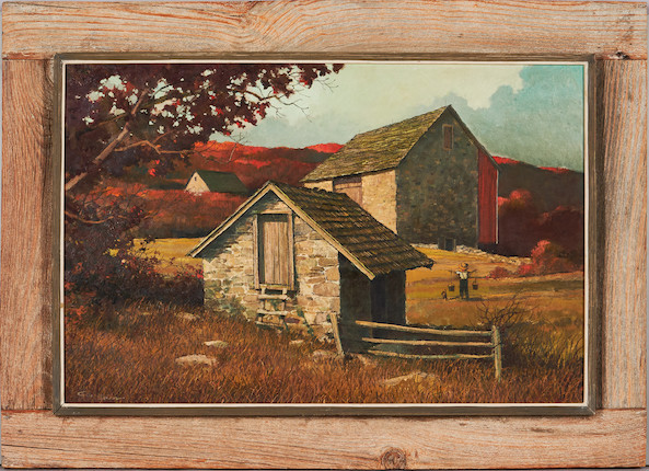 Eric Sloane (American, 1905-1985) Stone Barns in Autumn  23 1/8 x 35 1/4 in. (58.8 x 89.5 cm) framed 31 1/4 x 43 in. image 4
