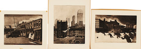 Thumbnail of William Sharp (American, 1900-1961); Three New York Views Meat Market on West 12th Street, Snowflakes over Manhattan, and Blue Monday on Second Ave; image 4