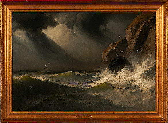 George Washington Nicholson (American, 1832-1912) Seascape with Rocks 24 x 34 in. (61.0 x 86.3 cm) framed 28 1/2 x 39 in. image 6