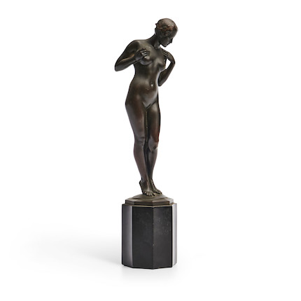 Karl Heinrich Gruppe (American, 1893-1982) Standing Nude (Untitled) height 13 1/2 in. (34.5 cm) (including 3 1/4 in. plinth) original octagonal marble plinth image 1