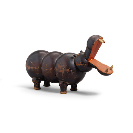 A PAINTED WOOD FIGURE OF A HIPPO length 14 1/2in (37cm) image 1