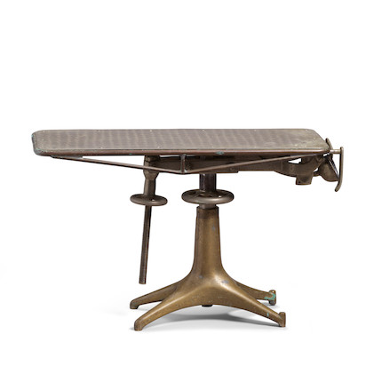 A CAST BRONZE AND STAINLESS STEEL MODEL OF A MORTICIAN'S TABLE early 20th centuryheight 7 1/2in (19.1cm); length 12 1/2in (31.7cm) image 2
