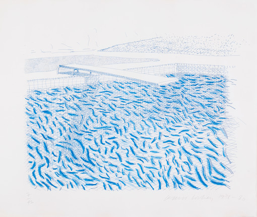 David Hockney (born 1937), Lithographic water made of lines and crayon image 1