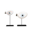 Thumbnail of TWO PAINTED MILK GLASS 'EYEBALL' FLASKS WITH METAL CAPS ON STANDS  height of tallest with stand 7in (18cm) image 2