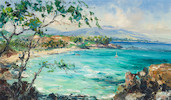 Thumbnail of Hajime Okuda (1906-1992) Mauna Kea Hotel Beach, Kamuela, Hawaii 18 x 30 in. (45.7 x 76.2 cm) image 1