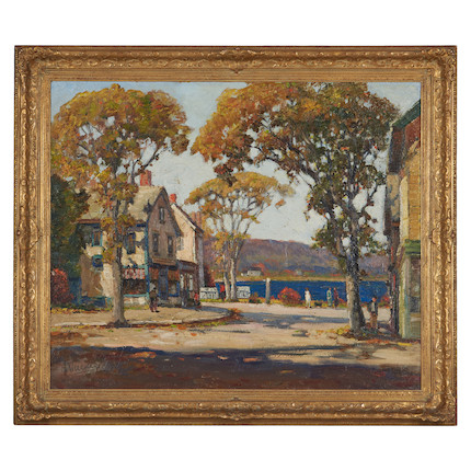Anthony Thieme (American, 1888-1954) Rockport Square signed 'AThieme' (lower left), titled and numbered '...882 within a circle' (on the reverse) 30 x 36 in. (76.5 x 91.5 cm)  (framed 36 3/4 x 42 1/2 in.) image 3