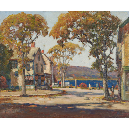 Anthony Thieme (American, 1888-1954) Rockport Square signed 'AThieme' (lower left), titled and numbered '...882 within a circle' (on the reverse) 30 x 36 in. (76.5 x 91.5 cm)  (framed 36 3/4 x 42 1/2 in.) image 1