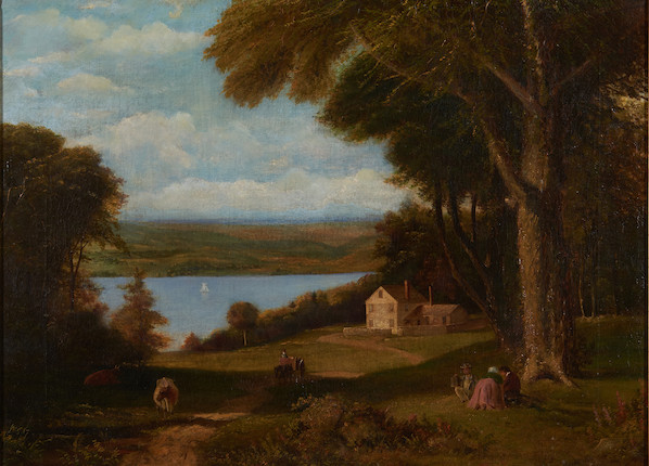 American School (19th Century) Picnic at the Lake 22 x 29 3/4 in. (55.9 x 75.5 cm) framed 29 1/4 x 37 1/4 in. image 1