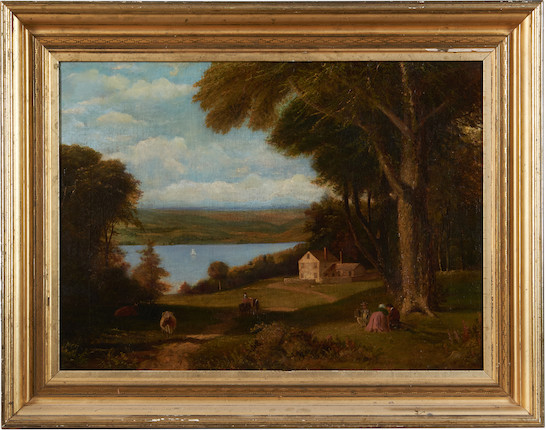 American School (19th Century) Picnic at the Lake 22 x 29 3/4 in. (55.9 x 75.5 cm) framed 29 1/4 x 37 1/4 in. image 2