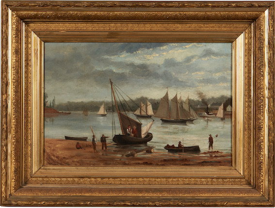 American School (19th century) Harbor Scene with Steamboat 12 x 18 in. (30.5 x 45.7 cm) framed 19 x 25 1/4 in. image 2